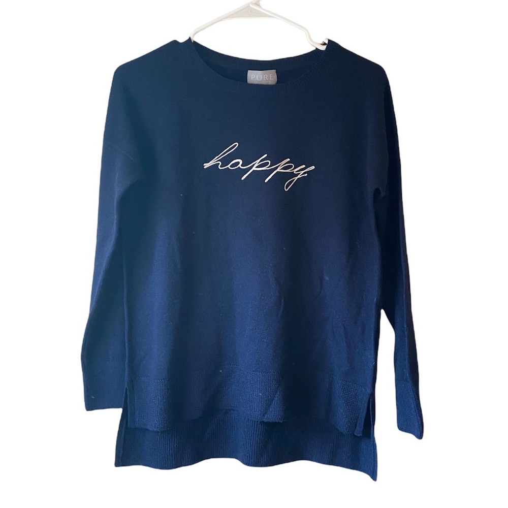 NEW Pure Collection HAPPY Sweater Wool/Cashmere Blend Navy SZ 2 XS Loose Fit